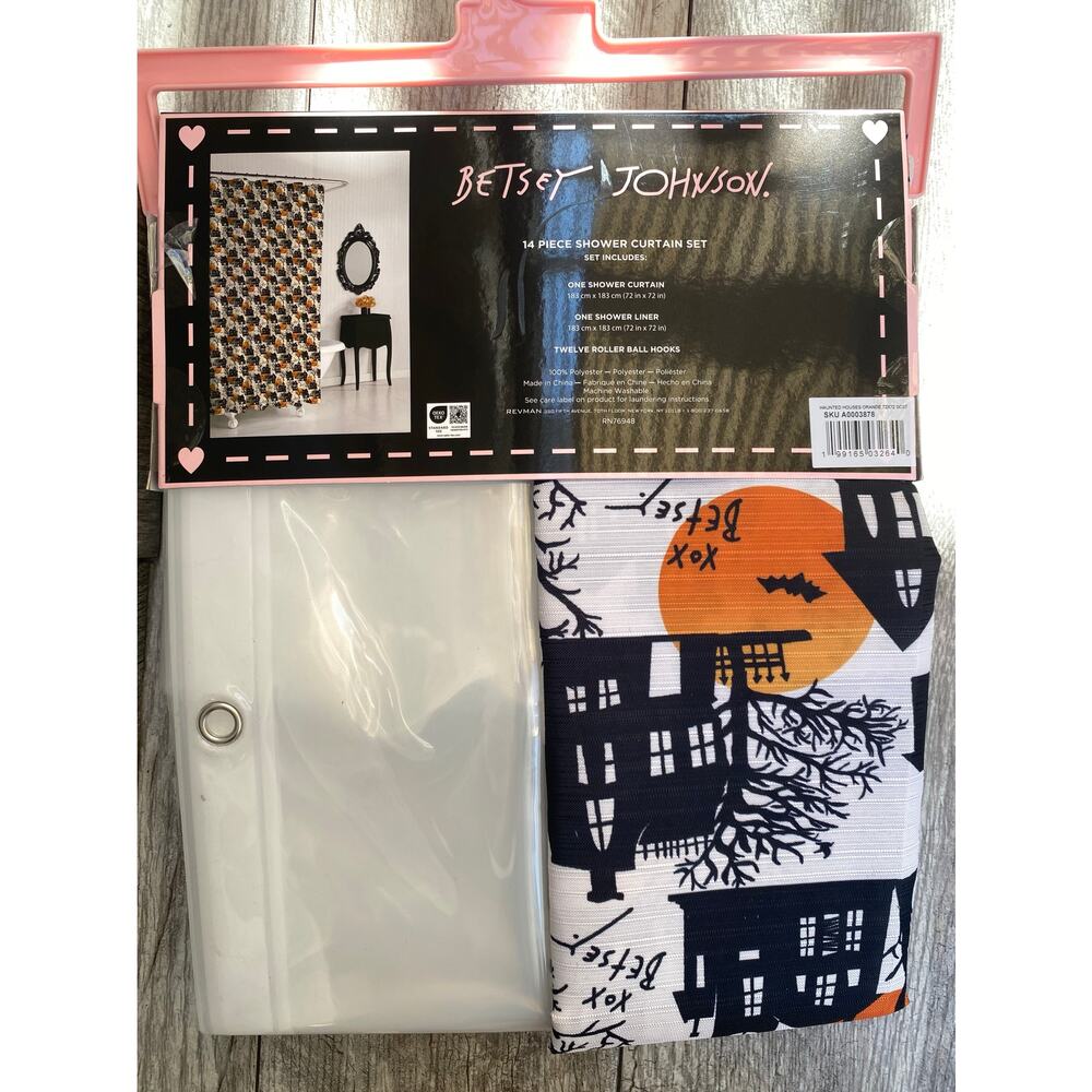 Betsey Johnson Haunted Houses Shower Curtain Set | Halloween Gothic Bathroom